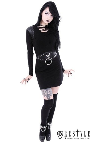 Black gothic dress with lacing and hood 