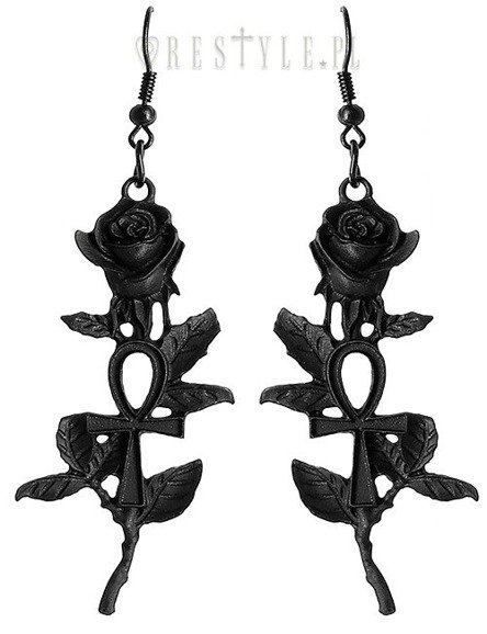 Black gothic earrings ankh rose