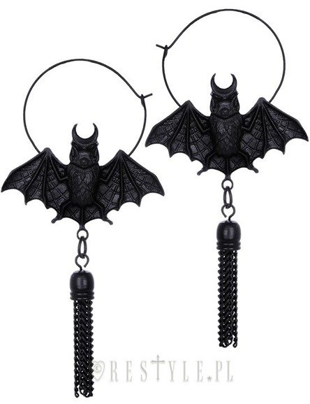 Black gothic hoop earrings, occult jewellery "ORIENTAL BAT BLACK"
