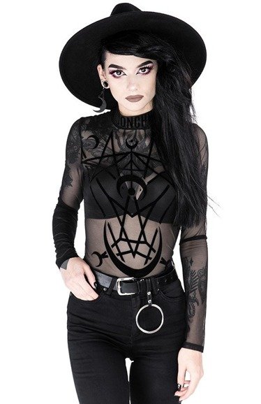 Black gothic jumpsuit MOON CHILD MESH BODYSUIT - Restyle