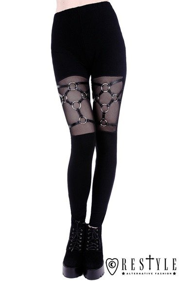 Black gothic leggings, leather straps, nugoth trousers "HARNESS LEGGINGS"