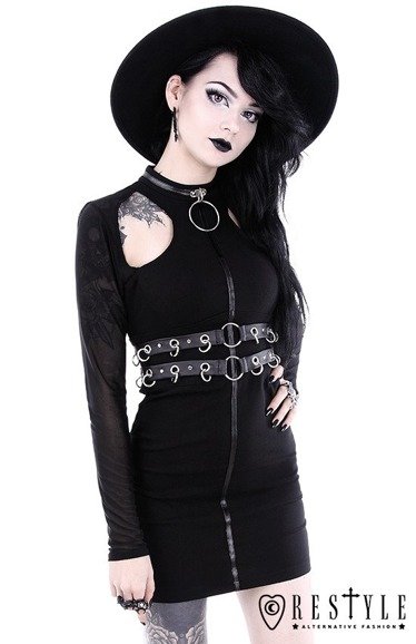 Black gothic pencil dress with ring collar 