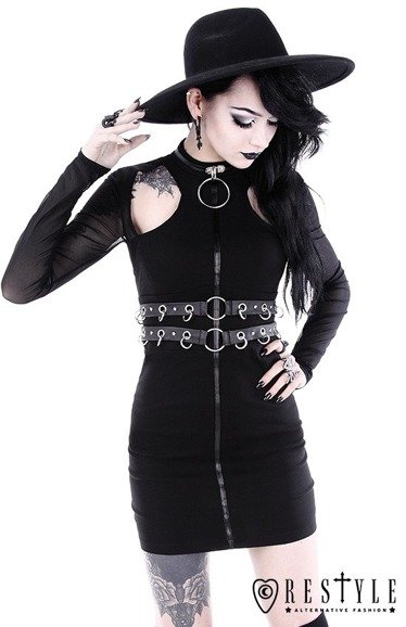 Black gothic pencil dress with ring collar 