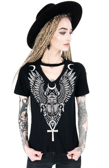 Black gothic t-shirt with choker Ancient Scarab