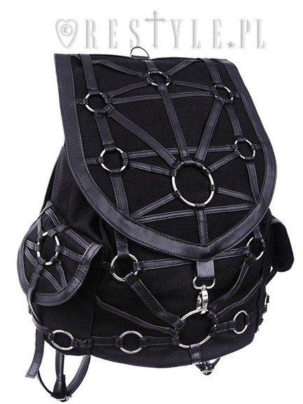 Black harness backpack, with pockets, occult, black fashion"O-RING BACKPACK" 
