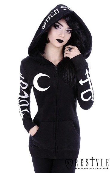 Black occult blouse with pockets, oversized hood, witchcraft 