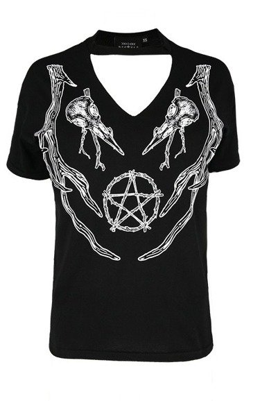 Black pagan tshirt with choker Antlers Top