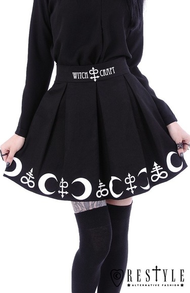Black pleated short skirt with alchemy print, moon, symbols "SYMBOL SKIRT"