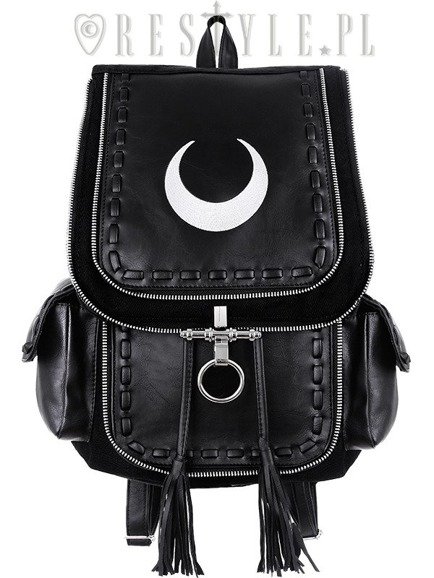 Black school bag, with pockets, 90s backpack moon bag"CRESCENT WHITE BACKPACK" 