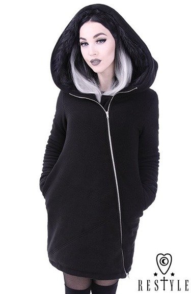 Black winter jacket with pockets, Huge hood "POST APOCALYPTIC COAT"