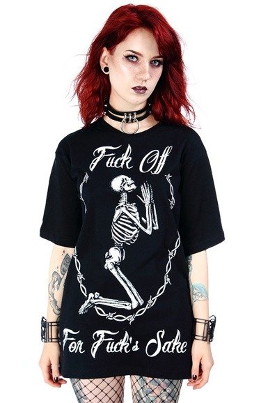 Black women`s t-shirt with skeleton Oversized Top Fuck off for Fuck''s sake