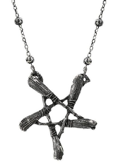 Broom pentagram silver pendant for witches