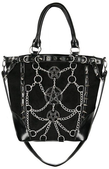 CHAINED PENTAGRAM TOTE BAG Gothic handbag with harness and spikes