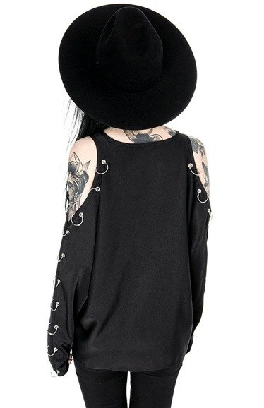 Restyle Moon Hippie Crescent Oversized Cold Shoulders Shirt XS Black