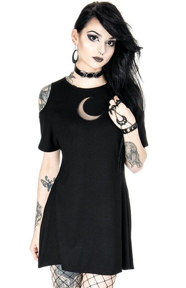 Crescent Dress oversized with cold shoulder, Mesh Moon Tunic, gothic tunic
