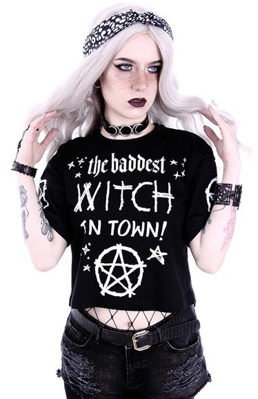 Crop Top Gothic blouse  "THE BADDEST WITCH IN TOWN"