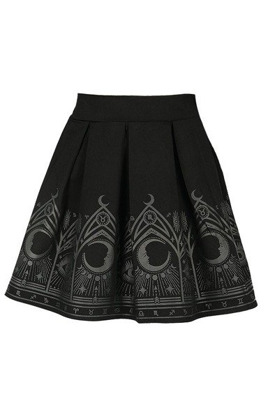 FORTUNE TELLER SKIRT, black gothic pleated short skirt with moon print ...