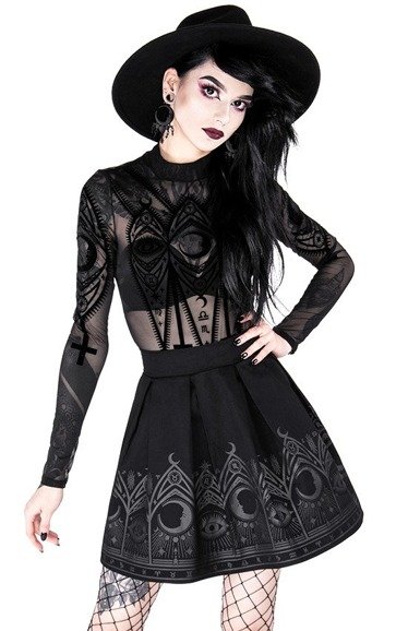 FORTUNE TELLER SKIRT, black gothic pleated short skirt with moon print ...