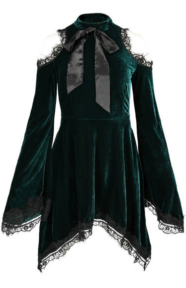 GREEN GAYA DRESS Velvet tunic with bow and side pockets