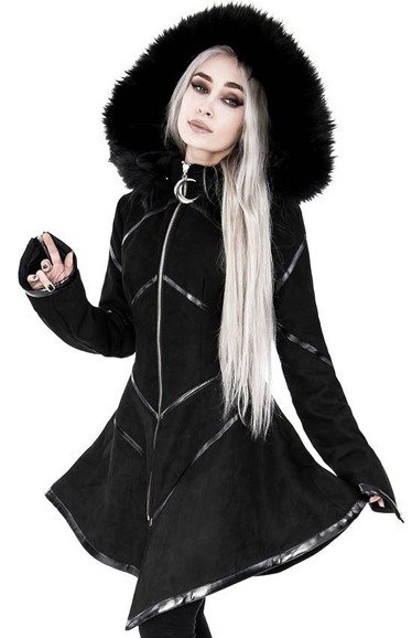 Geometric Hooded Gothic Coat with faux fur