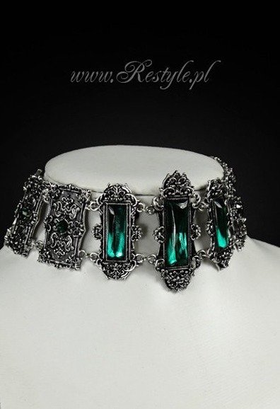 Gothic Choker , victorian necklace, rectangle stones VIVIAN MINT - Restyle