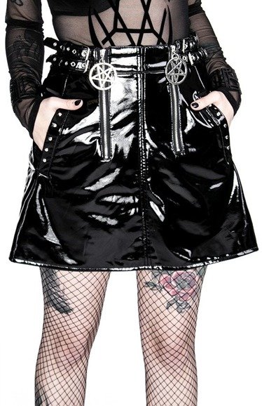 Gothic DOUBLE PENTAGRAM VINYL mini skirt
