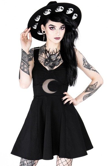 Gothic black classic dress with mesh crescent moon SHAPE OF THE MOON DRESS