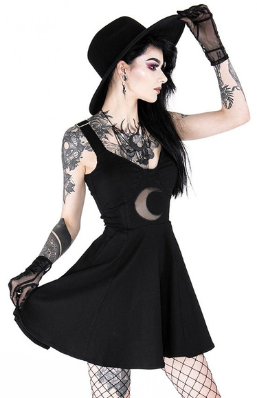 Gothic black classic dress with mesh crescent moon SHAPE OF THE MOON ...