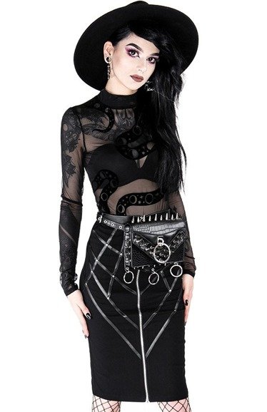 Gothic black harness pencil skirt BONDED TO THE MOON - Restyle