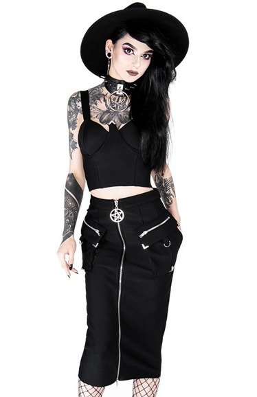 Gothic black woman pencil skirt with pockets UTILITY MIDI SKIRT - Restyle