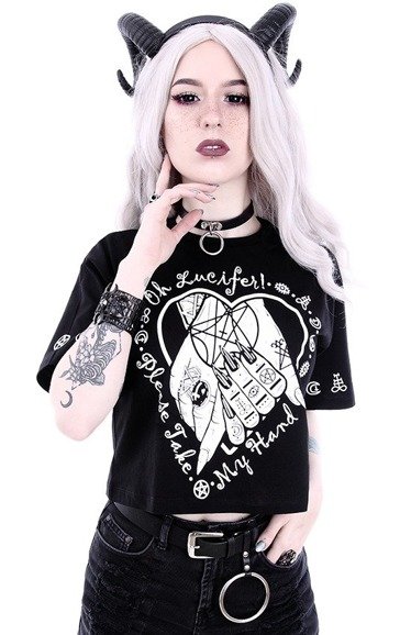 Gothic blouse, occult t-shirt Crop Top "OH LUCIFER" 