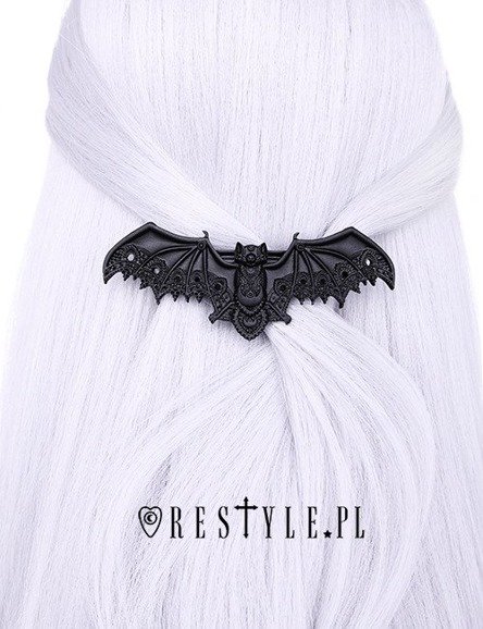 Gothic hair barrette, crescent bat, occult jewellery "LACE BAT BLACK HAIRCLIP" 