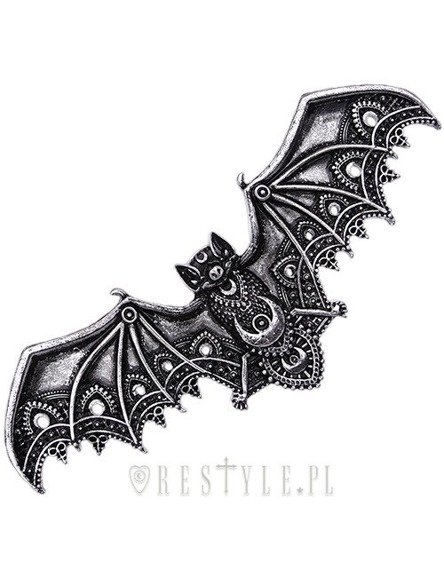 Gothic hair barrette crescent bat, occult jewellery "LACE BAT SILVER HAIRCLIP"