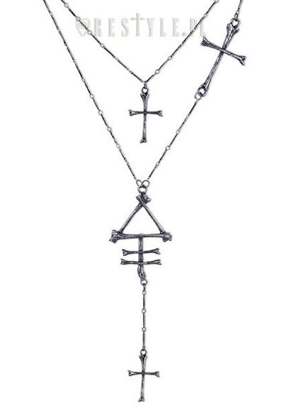 Gothic long chain, cross, bones "PHOSPHORUS BONE necklace"