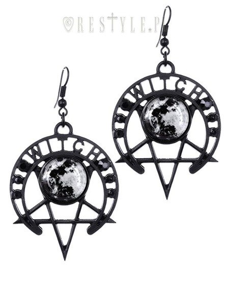 Gothic moon earrinngs, Pentagram jewellery "WITCH MOON EARRINGS"