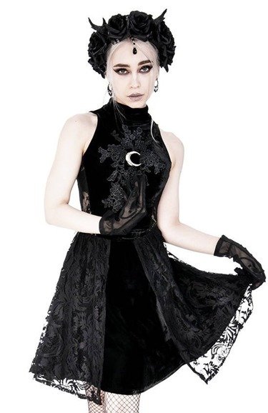 High Neck Gothic Lace Dress with a crescent 