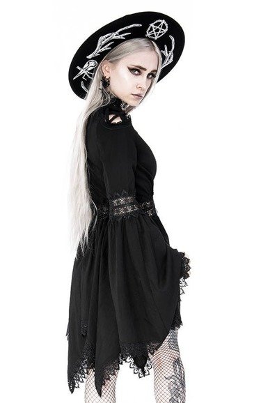 Lace Trim Spectre Tunic Gothic Dress with wide sleeves - Restyle