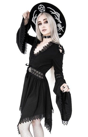 Lace Trim Spectre Tunic Gothic Dress with wide sleeves - Restyle