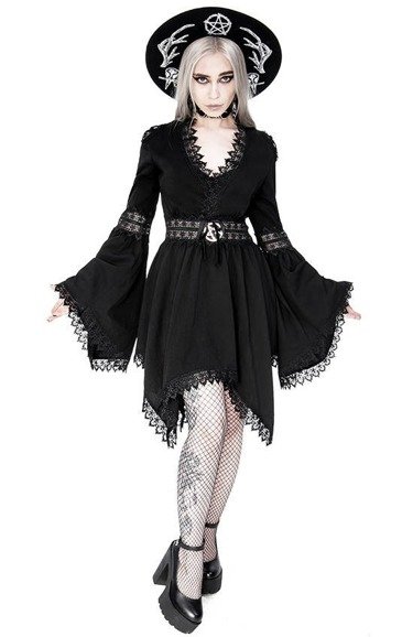 Lace Trim Spectre Tunic Gothic Dress with wide sleeves - Restyle