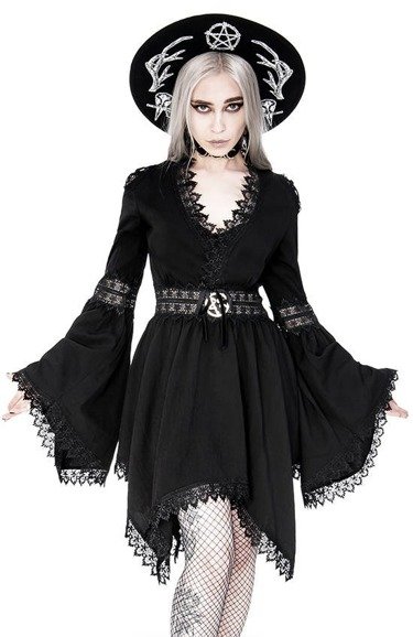 Lace Trim Spectre Tunic Gothic Dress with wide sleeves