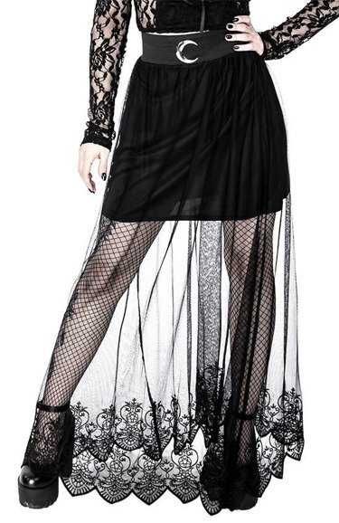 Layered Goth Maxi Skirt with hem embroidery