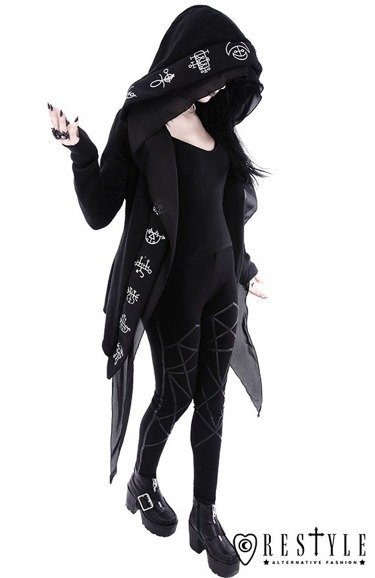Long, Gothic jacket with oversized hood "DEMON HOODIE"