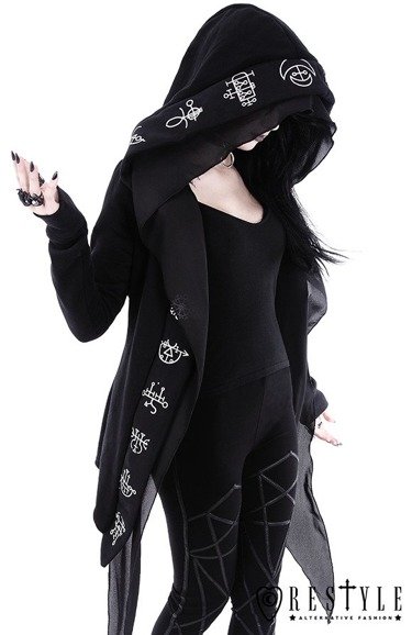 Long, Gothic jacket with oversized hood 