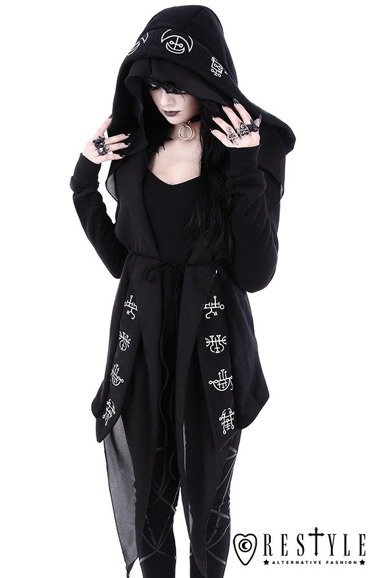 Long, Gothic jacket with oversized hood 