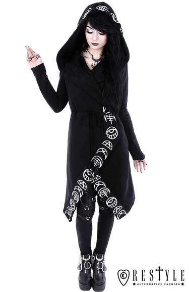 Long, gothic jacket with oversized hood 