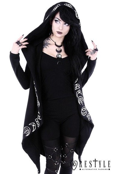 Long, gothic jacket with oversized hood "ALL SEEING MOON HOODIE"
