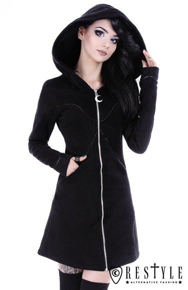 Long jacket with oversized hood, black riding hood, moon 