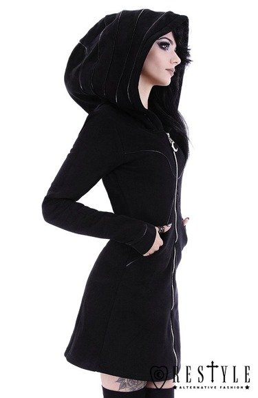 Long jacket with oversized hood, black riding hood, moon "LAYERED HOODIE"