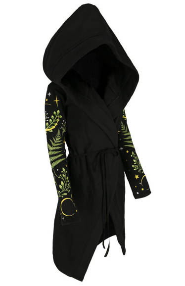 Long pagan HERBAL Hoodie with fern and crescent oversized hood 