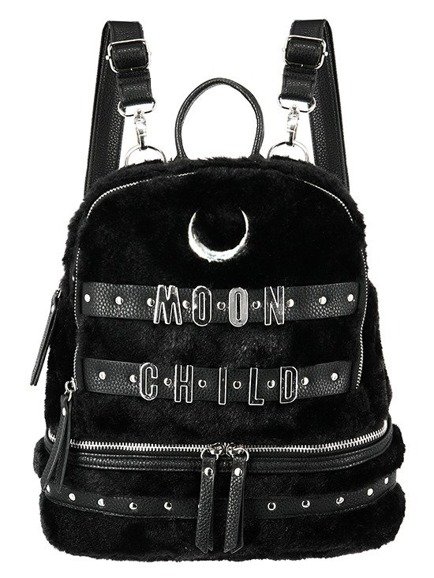 MOON CHILD BACKPACK Black Gothic Fur Bag with crescent